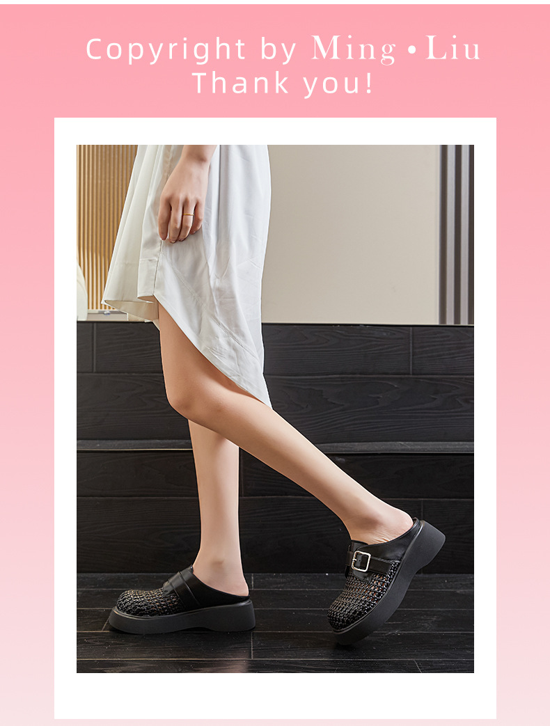 Mules eleganti da donna in pelle di pecora intrecciata_voghion.com