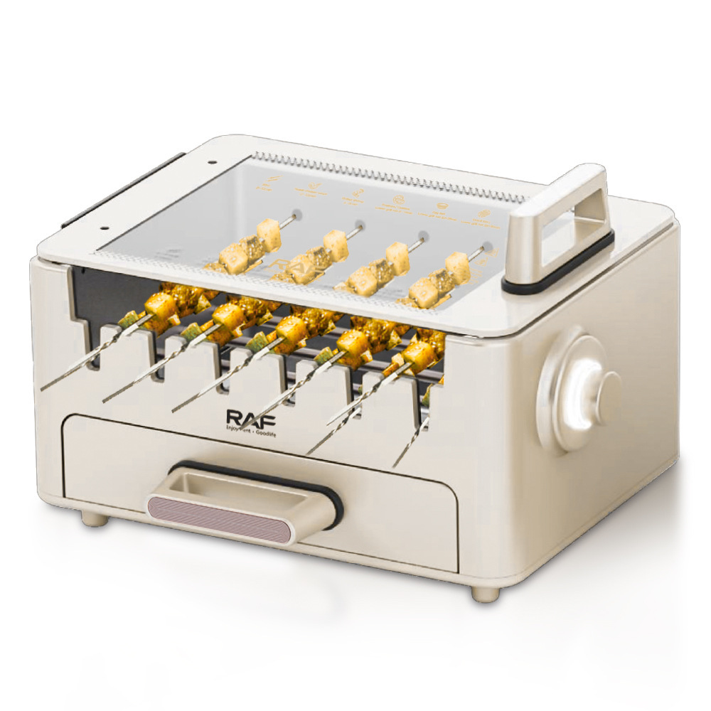 Máquina de brochetas estándar europea RAF olla de barbacoa doméstica giratoria automática multifuncional parrilla eléctrica interior máquina de barbacoa de humo ligero