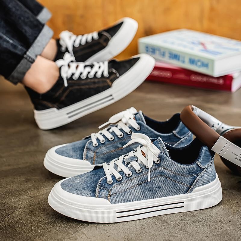 Soft Denim Shoes, Thin Breathable Casual Sneakers, Student Korean Style Trendy Street Photography Fashion Sports Men's Shoes Canvas Shoes