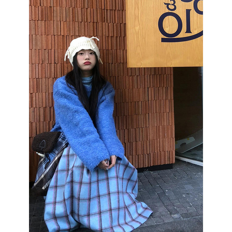 秋冬高级感独特绝美漂亮超好看韩系减龄搭配小香风针织一整套装裙|undefined