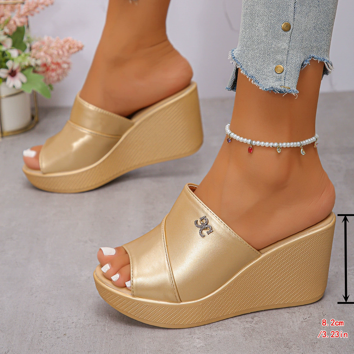 Женские тапочки на танкетке больших размеров с рыбьим ртом, европейские и американские сандалии на толстой подошве на платформе, новинка лета 2025, трансграничные сандалии со стразами