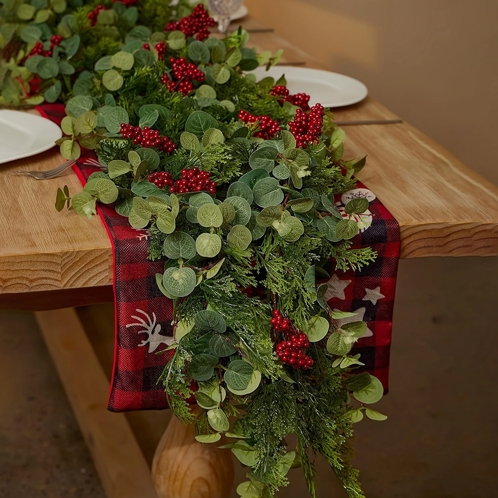 跨境人造仿真藤条 松柏藤红果装饰绿植藤蔓圣诞节门挂布置道具