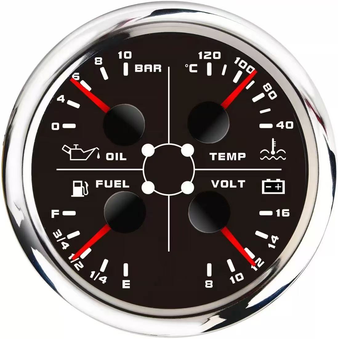 85mm Water Temperature, Oil Pressure, Oil Volume, and Voltage Meter 4-in-1 Multifunctional Combination Instrument Pointer Type