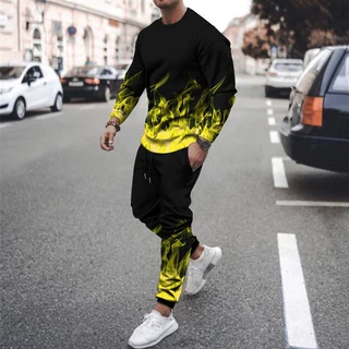 秋冬季款男士卫衣多色火焰3D印花休闲长袖时尚圆领套头运动衫上衣