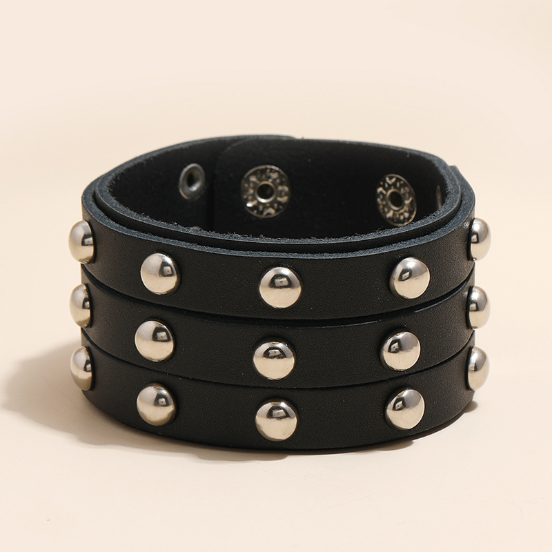 punk style three-row rivet leather bracelet