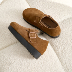 真皮勃肯鞋厚底內增高5.5CM女鞋2024年春季新款矮個子單鞋博肯鞋