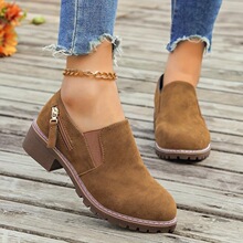 E 15235 Rough Suede Chunky Heel Short Boots �q��ָ���ѥ