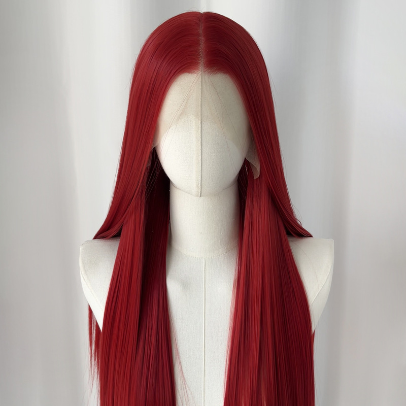 Pepper Red Hand-Crocheted Wig 13×4 Frontal Lace Cos Versatile High-Temperature Fiber Wig Base Lao Tanmao Sun Quan