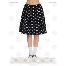 2025新款黑色波点半身裙 春夏新款百褶a字裙修身显瘦高级感中裙