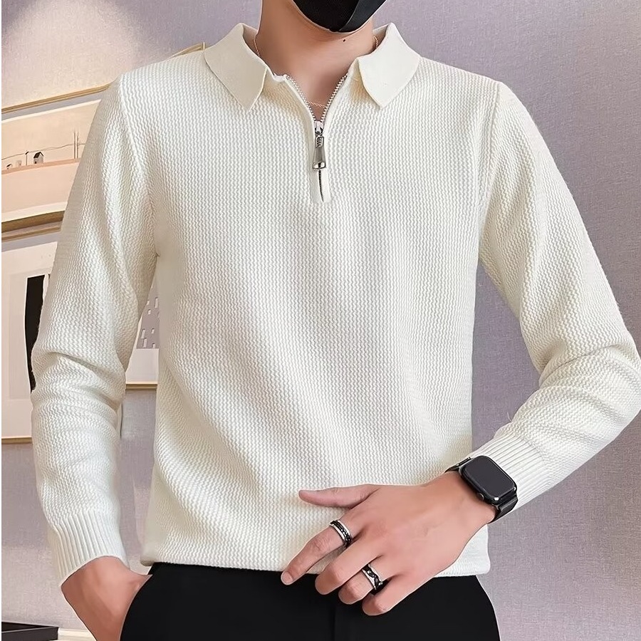 Trendy Brand Plankton Handsome Sweater Men's Autumn and Winter High-end Half Zip Knitted Sweater 2024 New Men's Inner Base Shirt
