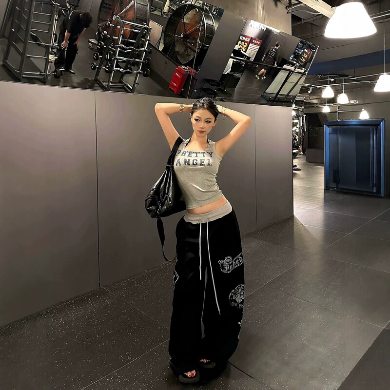 Amazon American retro gothic letter print drawstring casual pants for women, jazz dance trendy brand versatile sports pants for men Amazon American retro gothic letter print drawstring casual pants for women, jazz dance trendy brand versatile sports pants for men