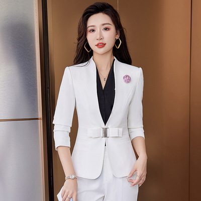 职业套装女2022白色西装酒店前台接待工装店长经理商务正装工作服