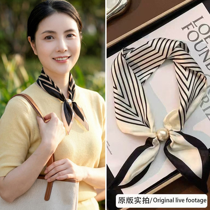 2026 New Style Pearl Magnetic Buckle Versatile Silk Scarf Accessory Pearl Shirt Collar Scarf Summer Neck Scarf Fashion Accessory Neckwear