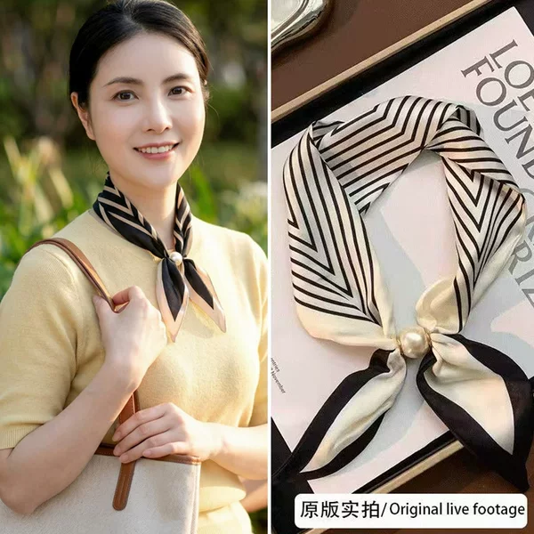 2026 New Style Pearl Magnetic Buckle Versatile Silk Scarf Accessory Pearl Shirt Collar Scarf Summer Neck Scarf Fashion Accessory Neckwear