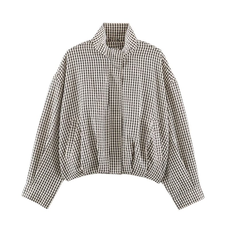 PB&ZA new women's high-end foreign trade stand-up collar long-sleeve plaid aviator jacket 3046211 PB&ZA new women's high-end foreign trade stand-up collar long-sleeve plaid aviator jacket 3046211