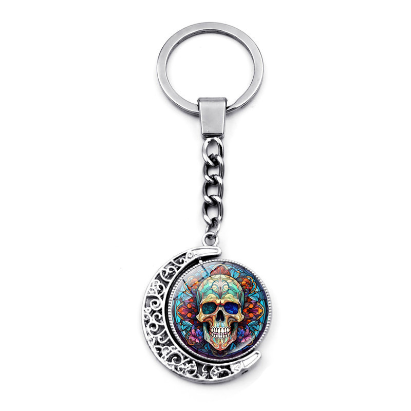 Llavero con colgante de castillo fantasma de Halloween, colgante de luna giratoria de doble cara, llavero de regalo con atmósfera espeluznante_voghion.com