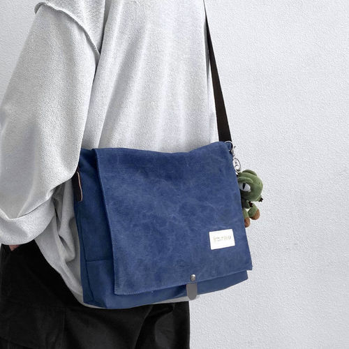 Classic Canvas Mail Carrier Bag, Japanese Workwear Casual Men's Crossbody Bag Retro Instagram Small Shoulder Bag Men's Trendy Brand Laptop Bag