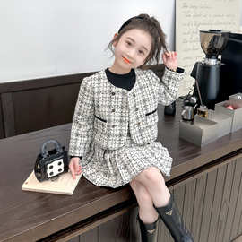 女童春款套装2025新款小香风洋气外套女孩中小童百褶裙儿童三件套