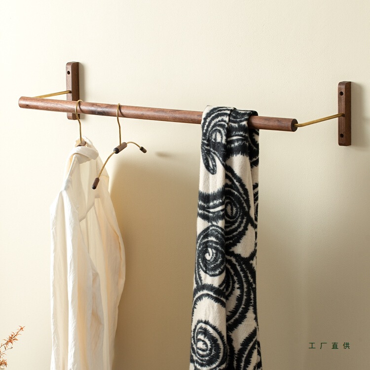 Black Walnut Solid Wood Clothes Hanger Clothing Store Wall Hanging Coat Rack Display Rack Clothes Rack Clothes Hanging Rod