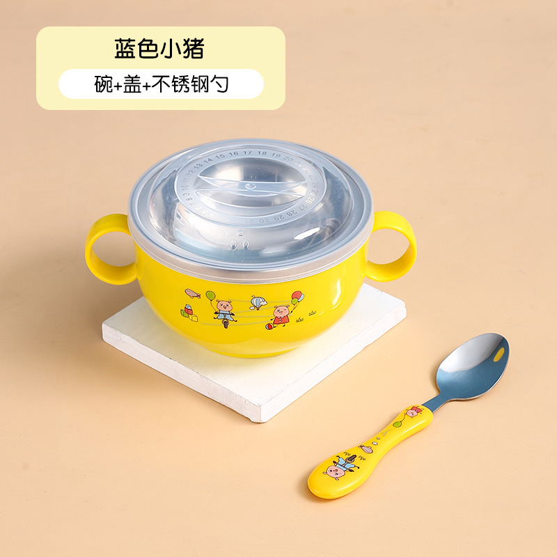 304 acero inoxidable para niños cuenco casero lindo anti-caída set de cubiertos para niños jardín de infantes cuenco con tapa