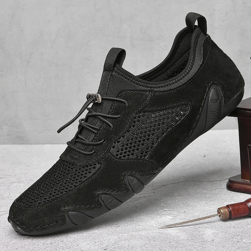 Summer Men's Casual Sports Shoes Large Size Sewn Genuine Leather Mesh Shoes Octopus Men's Slip-On Shoes_vogvips.com