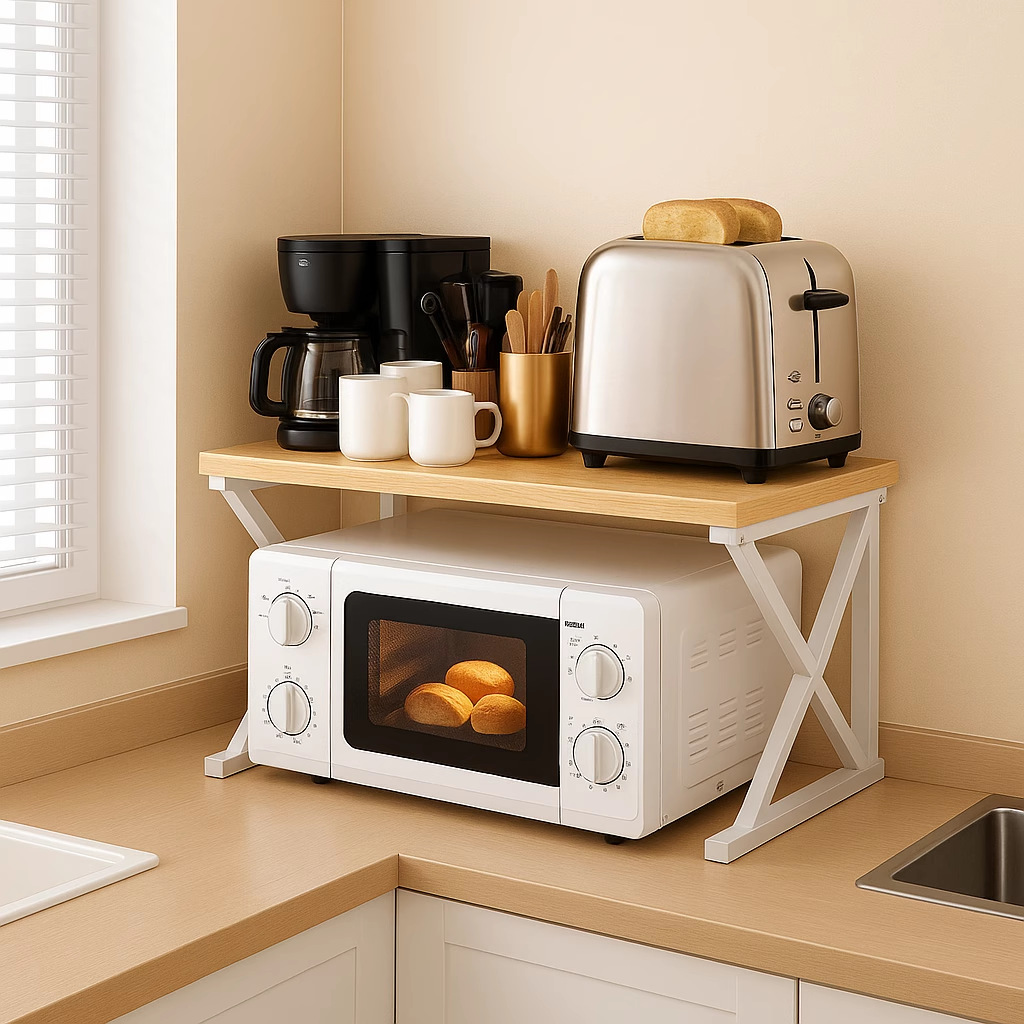 Estante para ollas, estante de almacenamiento, soporte para horno microondas, estante de almacenamiento creativo para cocina, estante para especias para horno doméstico image 3