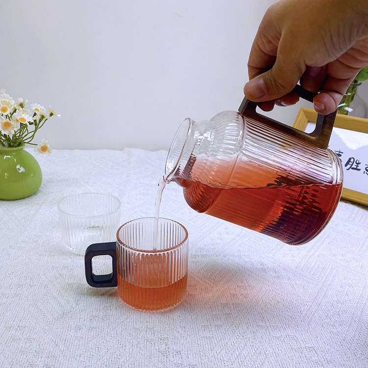 Botella de agua fría, vidrio resistente a altas temperaturas, ropa de madera de lujo ligera para el hogar, juego de olla de taza de agua hervida blanca fría, botella de agua fría de patrón vertical de gran capacidad image 4