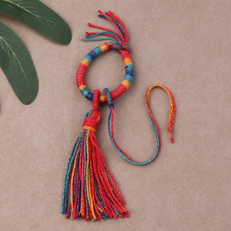 Small Tassel Diamond Knot Accessory Keychain Pendant Rope Xizang-Style Ring Buckle DIY Gradient Color Cotton Thread Woven Ornament