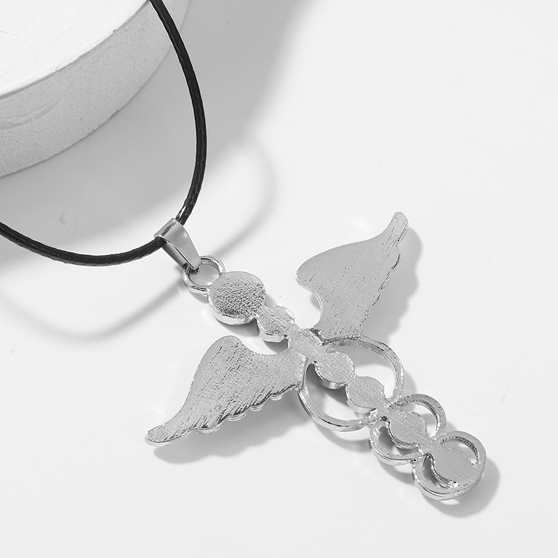 exaggerated geometric natural stone angel wings necklace female