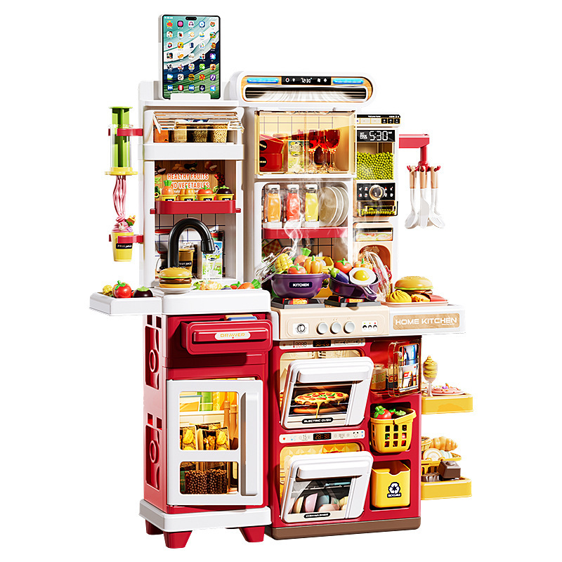 Juguetes para niños cocina simulación táctil mesa de comedor refrigerador hamburguesas postres escenas caseras para niños y niñas