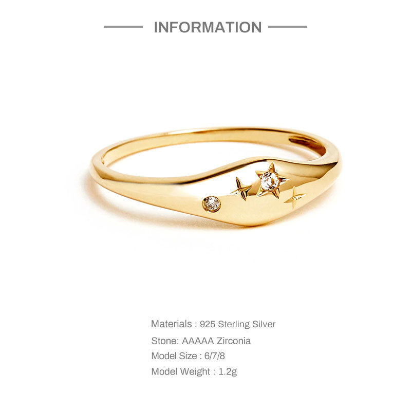 5g Weight Zircon Inlay Material Rings Classification 6, 7, 8 Ring Size 1 Piece Quantity Daily Occasion 925 Sterling Silver Material Star Pattern Couple Gender Inlay Design Fashion Style 925 Sterling Silver Zircon Rings Star 无
