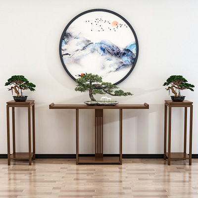 新中式实木玄关桌禅意玄关台花架走廊门厅长条案供桌酒店端景台