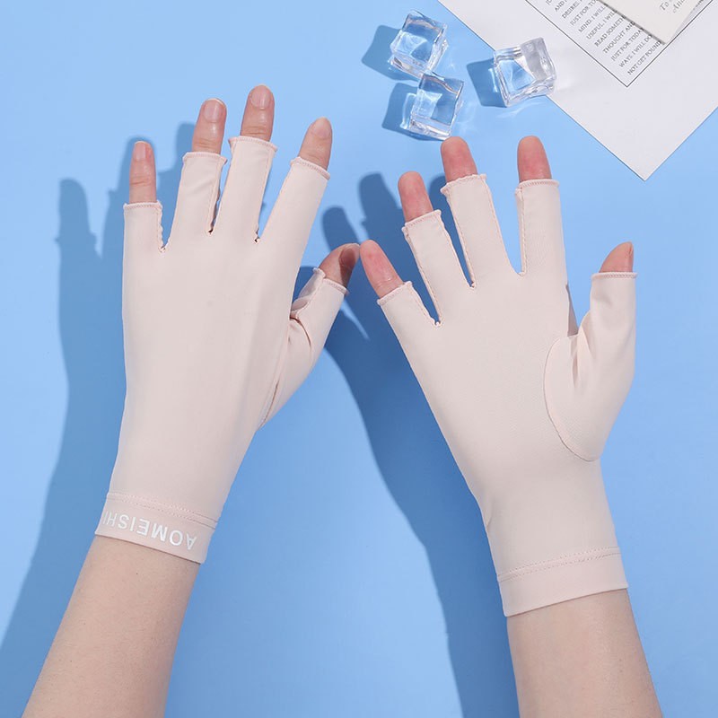 Guantes de protección solar de verano guantes de seda de hielo manicura de las mujeres al aire libre pesca conducción equitación protección solar medio dedo guantes