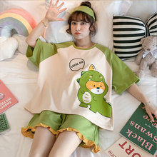 東南亞熱賣外單批發睡衣女夏季卡通可愛韓版短袖短褲家居服套裝女