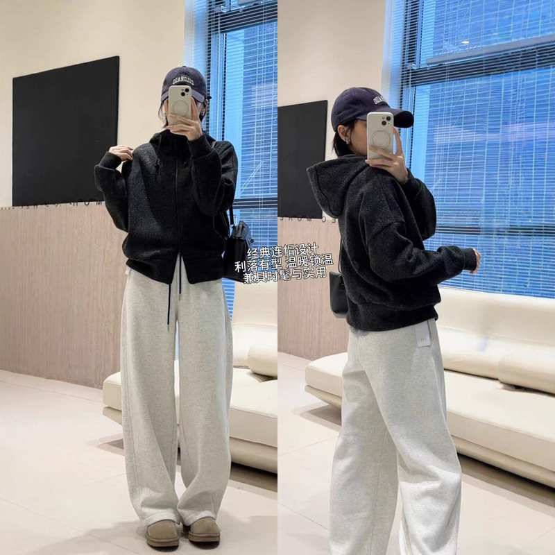 Locks in Warmth and Is Durable! Warm Fleece Wool Knitted Cardigan Casual Stand Collar Hooded Jacket Sweatshirt for Women G112309