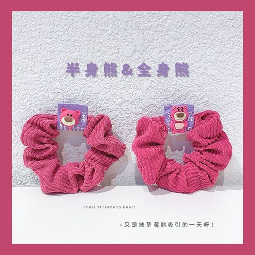 Strawberry Bear Large Intestine Hairband, Internet Celebrity, Cute Little Bear Elastic Hair Tie, Teenage Girl Hairband, Korean Round Hair Accessory