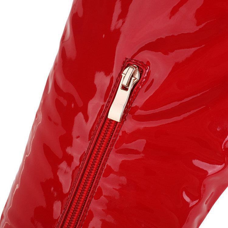 Over the knee boots Women's Red boots Shiny patent leather thigh-high boots Sexy Thigh boots pointy heels_voghion.com
