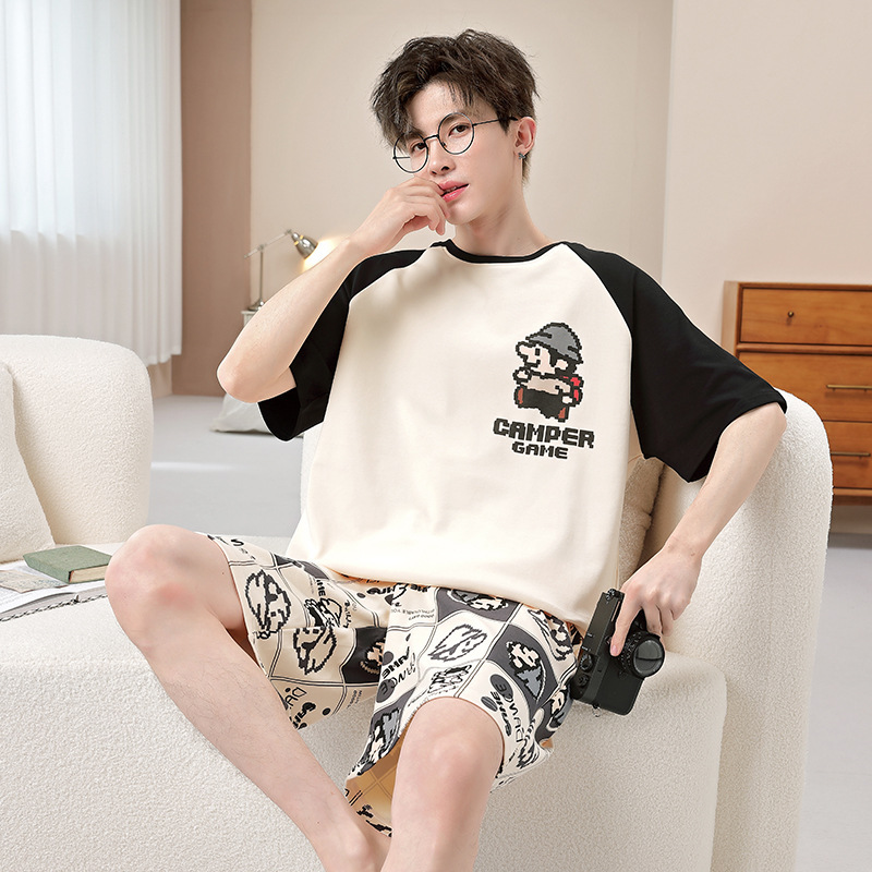 Men's Pajamas Summer Cotton Short-sleeved Cartoon Youth Leisure Summer Thin Plus Size Home Clothes Student suit Men's Pajamas Summer Cotton Short-sleeved Cartoon Youth Leisure Summer Thin Plus Size Home Clothes Student suit