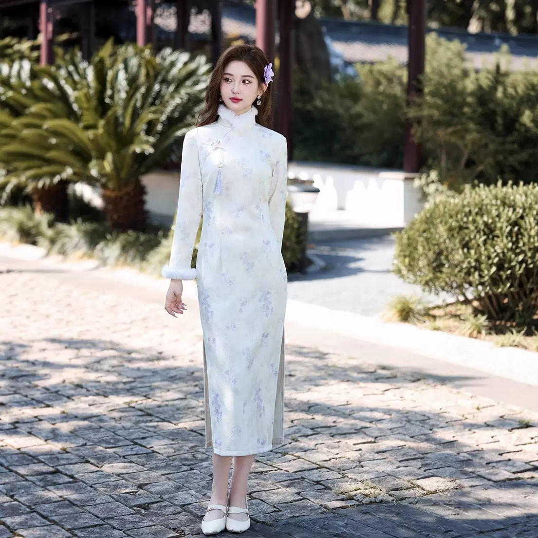 秋冬新款水貂绒旗袍外套针织加绒流苏名媛小香风旗袍年轻少女旗袍