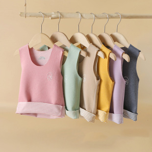 Autumn and Winter children's candy color double-sided brushed round neck warm vest small boys and girls striped bottoming vest