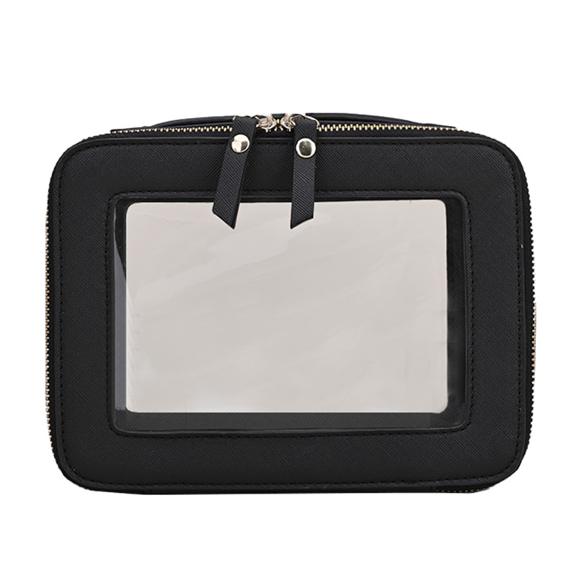 Bolsas de maquillaje transfronterizas ventanas transparentes al por mayor bolsas de maquillaje PU personalizadas para mujeres coreanas