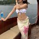 Cross-border European and American Style 2025 Summer New Dopamine Beach Vacation Pure Desire Style Printed Mesh Sheath Skirt