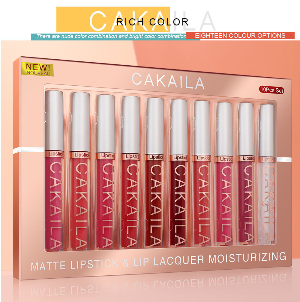 Cakaila 9 matt läppglans och 1 läppolja set i presentförpackning_voghion.com