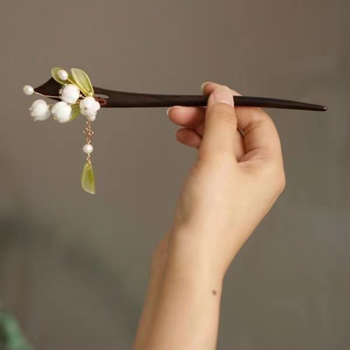  New Peony Wooden Hairpins Simple Updo Headwear Lily Retro Cheongsam Accessories Tassel Hanfu