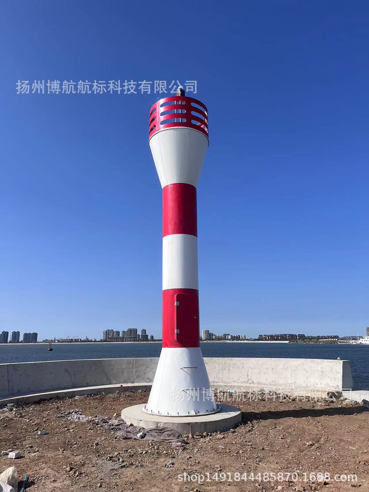 直径1米高度8.5米玻璃钢红白灯塔航道设施