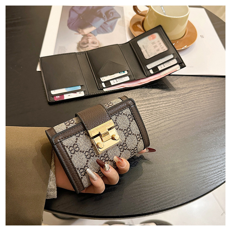 Vintage Monogram Women's Trifold Wallet With Lock And Card Slots_voghion.com