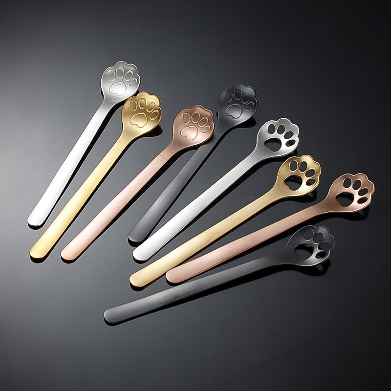 Cuillère à dessert mignonne en acier inoxydable 304, petite cuillère créative en forme de patte de chat, 15 cm._voghion.com