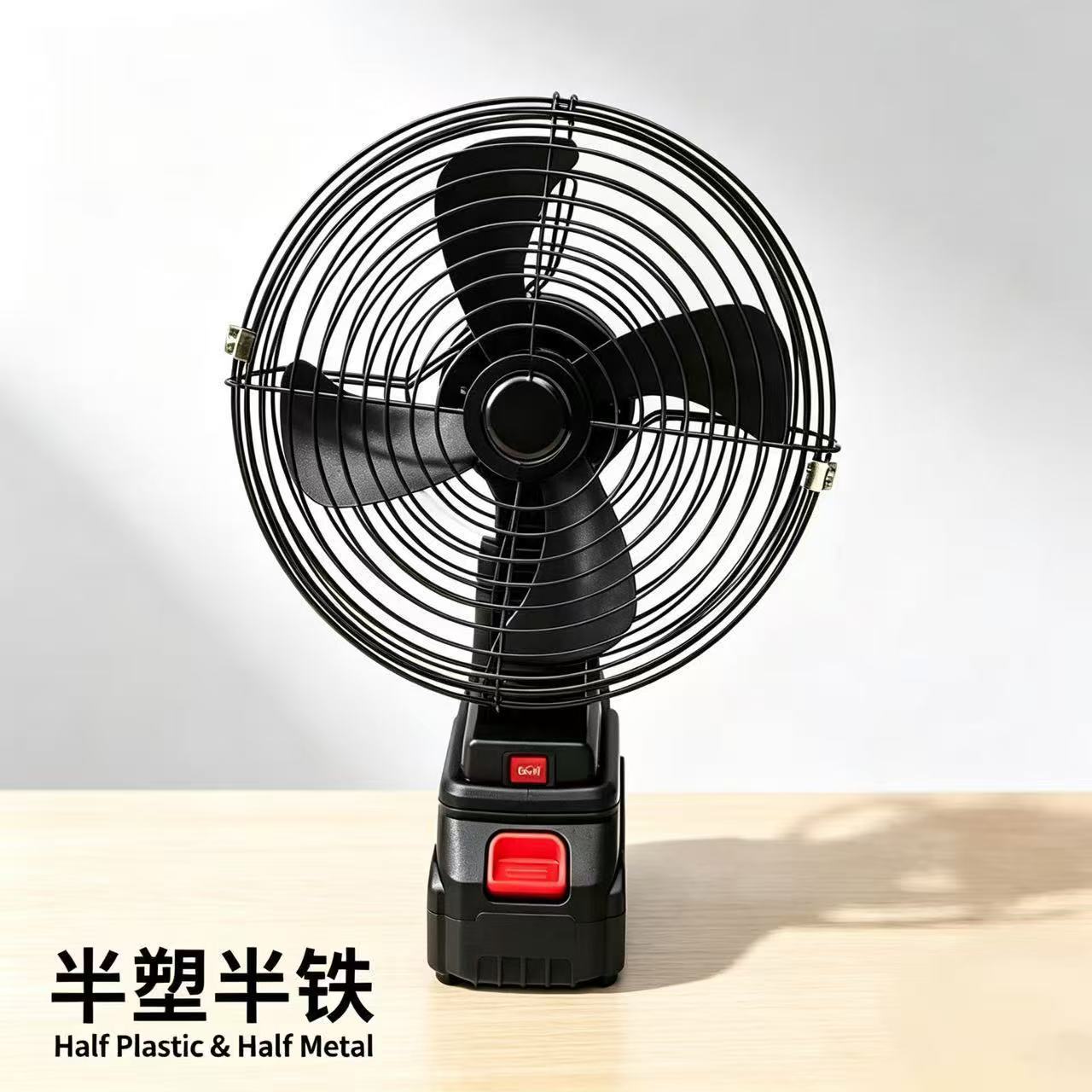 21V Lithium Battery 8inch Electric Fan with 3-Speed Adjustment, Dual-Use Ac/Dc, Plastic Base, Compatible with Makita Battery