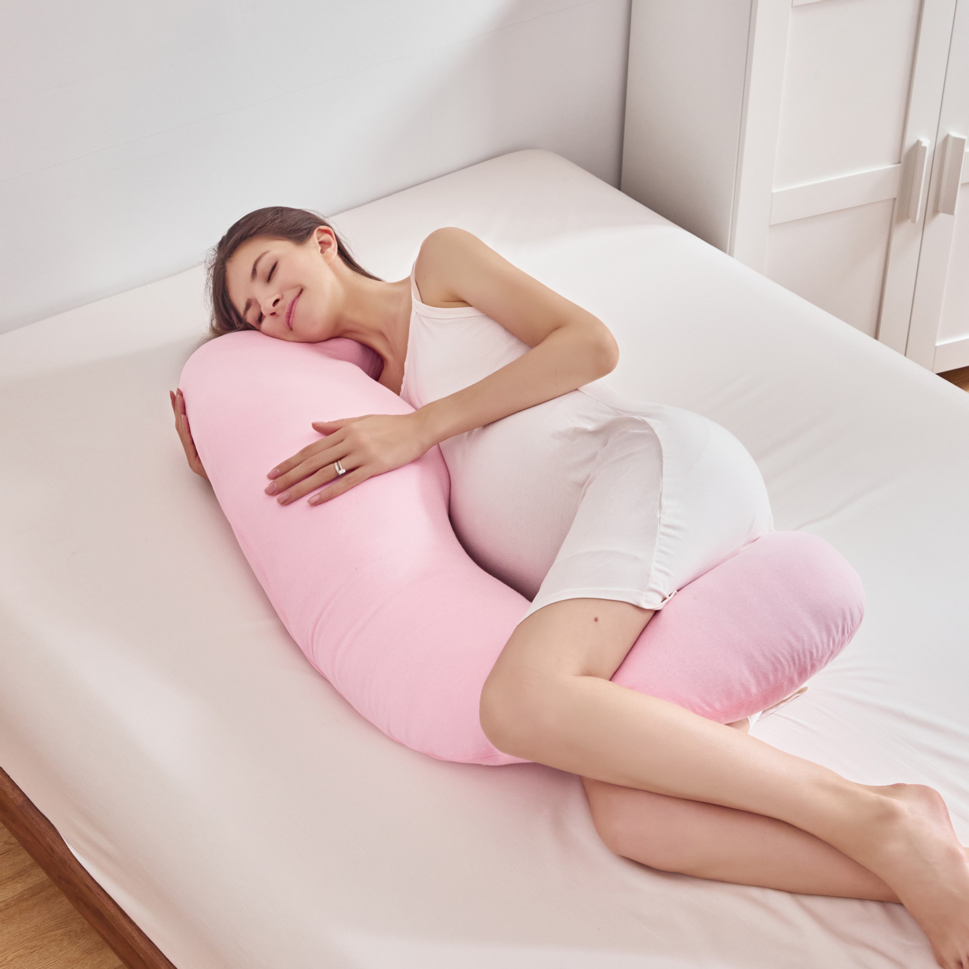 Amazon Pink J-tipo almohada de maternidad mujeres embarazadas almohada de la pierna almohada unilateral almohada cintura fábrica al por mayor