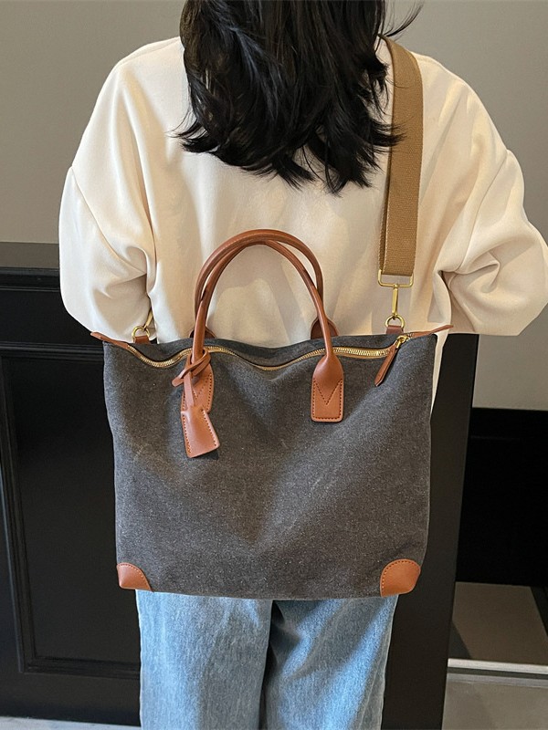 Bolso Tote a juego de color de lona nuevo transfronterizo para mujer 2025 bolso de mensajero de viaje de ocio de gran capacidad retro